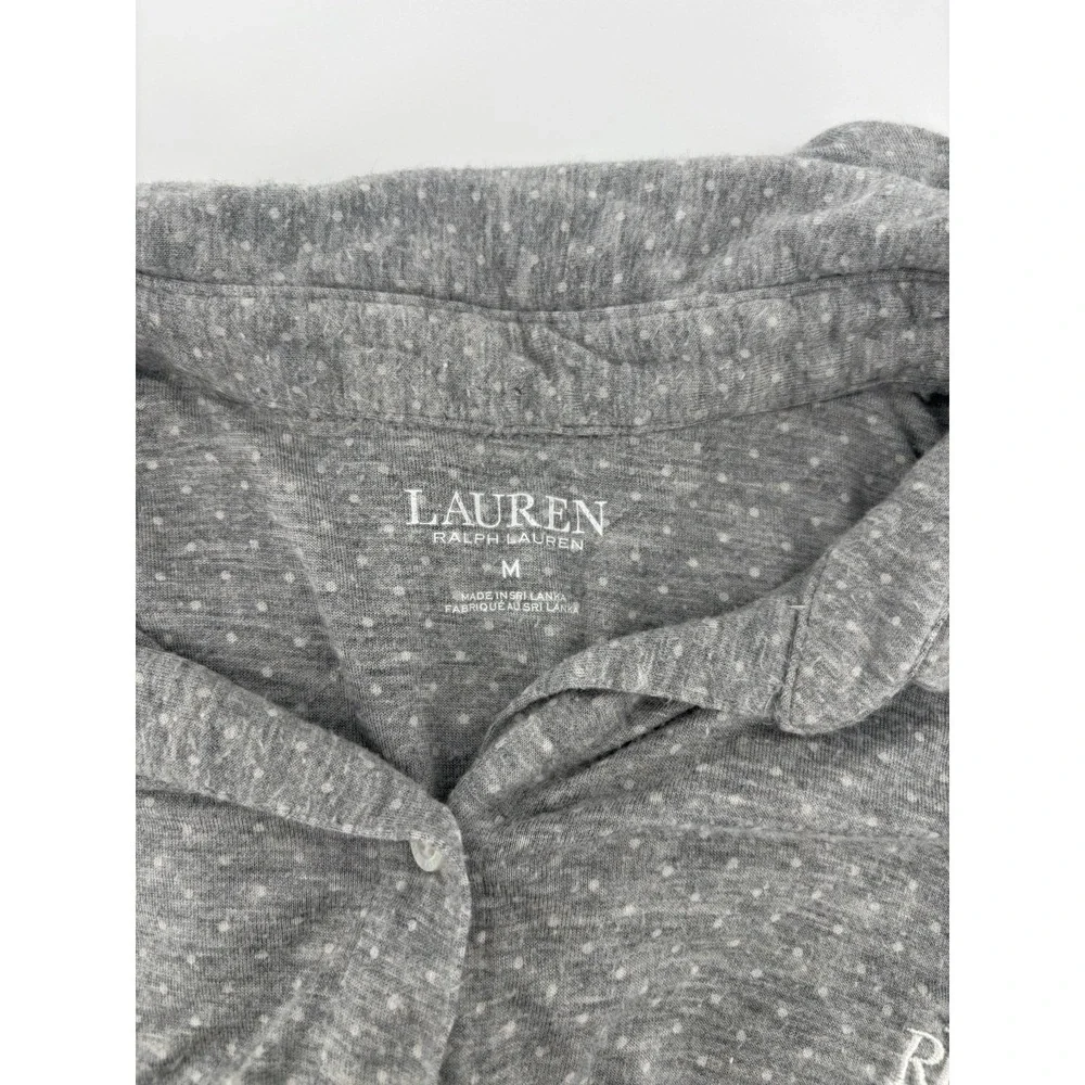 Lauren Ralph Lauren Gray Sleepshirt Sz M Nightgown 3/4 Sleeve Polka Dot